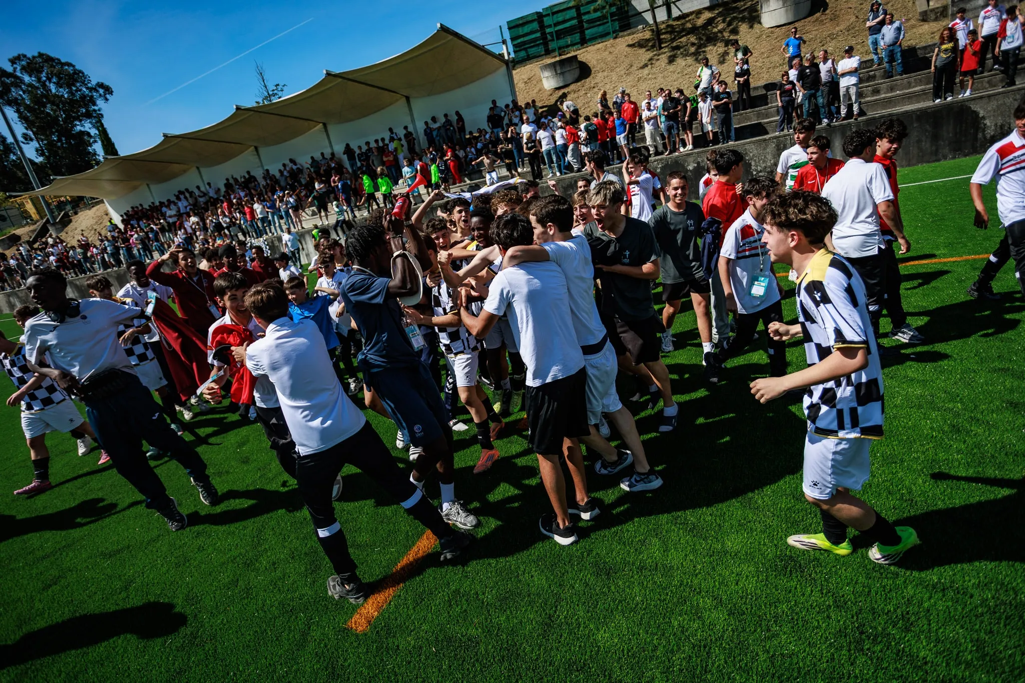 Players celebrate together.